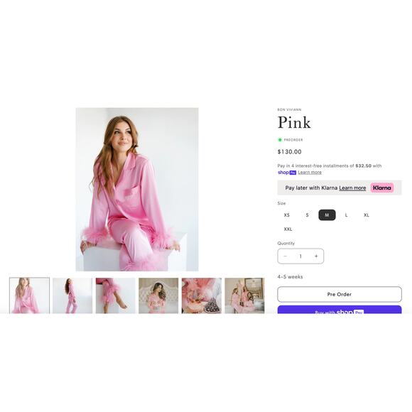 Bon Viviann x Daydreamer Pink Feather Trim Satin Pajama Set – NWT, Medium - Picture 7 of 13